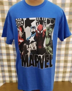 Marvel Comics Blue T-Shirt: Captain America Hulk Spider-Man Iron Man Avengers - Picture 1 of 4