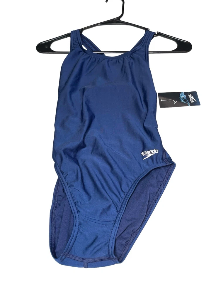 Speedo Women Blue Prolt Stretch Scoop-Neck One-Piece Racerback Swimsuit 8/34
