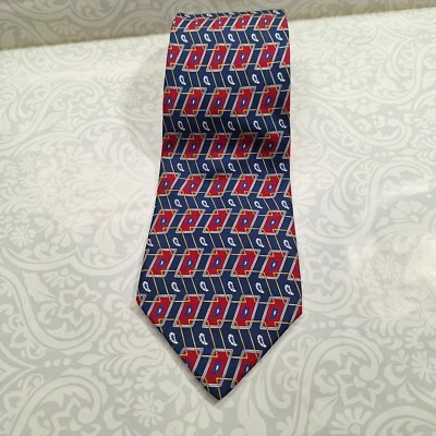 Oleg Cassini Tie Men's 100% Silk Red & Navy Blue Geometric Dress Tie Made in USA - Image 1 of 4