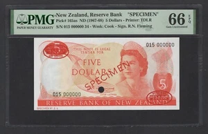 New Zealand 5 Dollars ND(1967-68) P165as "Specimen" Uncirculated Grade 66 - Picture 1 of 2