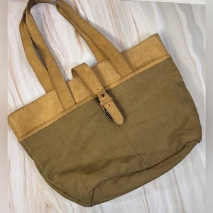 L.L. Bolso de Mano Bean Tostado y Marrón. Vintage. Cuero/lona. Buen estado vintage - Imagen 1 de 9