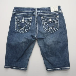 LA Idol Womens Bermuda Denim Jean Shorts 11 Dark Wash Heavy Stitch Flap Pockets - Picture 1 of 10