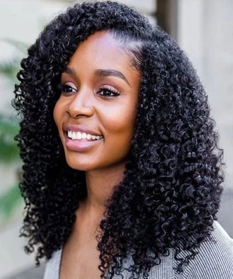 Black Kinky Curly Lace Front Wigs 100% Human Hair 14 Inch 130% Density - Image 1 of 4