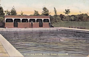 FQM Pre 1919 Postcard, The Open Air Baths, Moor Park, Preston - Picture 1 of 1
