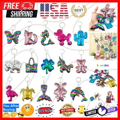 Juego de llaveros surtidos de lentejuelas abatibles - Unicornios y sirenas mágicas para niñas Foto 1 de 4