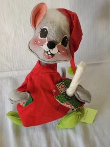 Vintage Annalee Topo di Natale seduto in camicia da notte e berretto - portacandele 11" - Foto 1 di 10