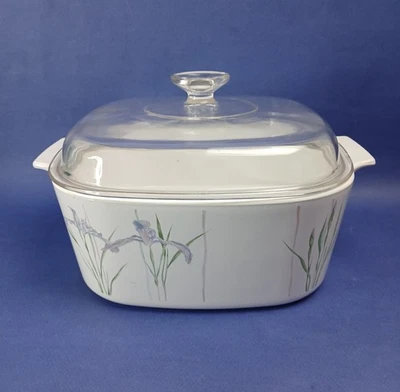 Vintage Corning Ware A-5-B Shadow Iris 5 Qt Casserole Dish & Pyrex A-12-C Lid - Image 1 of 4