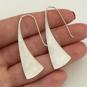 Vintage 925 Sterling Silber Modernist flache glänzende Ohrhänger - Bild 1 von 8