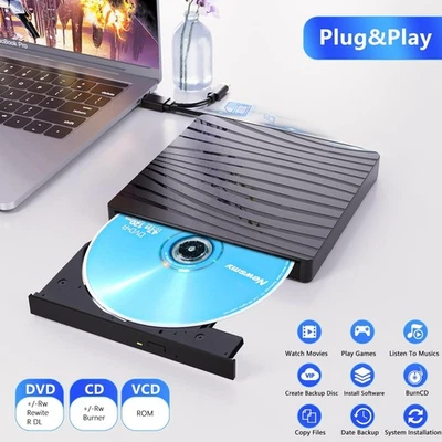 External CD/Dvd +/-Rw Drive, USB 3.0 Portable, Slim Dvd/CD Rom Rewriter Burner - image 1 of 4