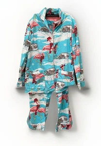Nick & Nora Pajamas Set Sz Small Flamingos Snow Airstream 100% Cotton Flannel - Picture 1 of 9