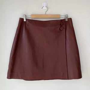 WITCHERY Size 14 Women’s Lamb Leather Wrap Mini Skirt Brown Red Snap Closure - Picture 1 of 15