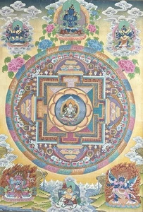 Early 20th Century Mandala Thangka 28” Painting ~ Expertly Rendered Buddhist Art - Picture 1 of 22