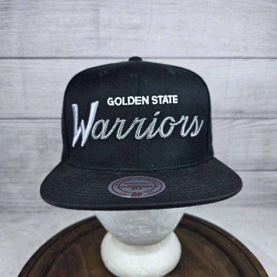 金州勇士队 Mitchell Ness NBA 限量脚本平沿帽帽子全新带标签 — 第 1/4 张图片