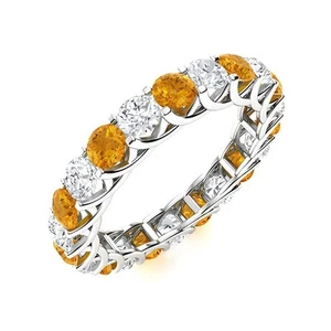 Citrine Brilliant-Cut Round 3.00mm Eternity Band Ring With Rhodium Plated - Picture 1 of 7
