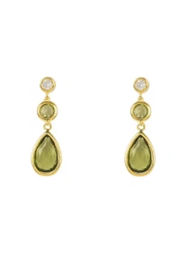 Edelstein Ohrhänger Gold Peridot Hellgrün Tropfen Ohrstecker Lang Triple 925 - Bild 1 von 5