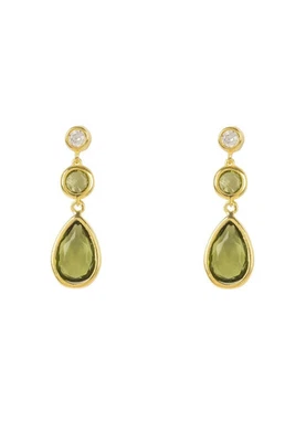 Edelstein Ohrhänger Gold Peridot Hellgrün Tropfen Ohrstecker Lang Triple 925 - Bild 1 von 4