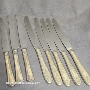 7 Vintage Silver Plated Table Dinner Knives 9”- 2 Different Patterns - Picture 1 of 8