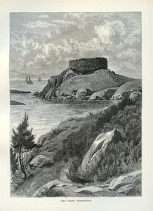 Newport Rhode Island Old Fort Dumpling Antique 1872 Engraving Coastal Landscape - Picture 1 of 3