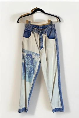 Винтажные джинсы 1980-х с высокой талией дорожные новинки шелк экран кислотная стирка - Изображение 1 из 4