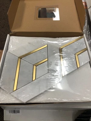 Daltile LV27INTMXMS1P Lavaliere 14"x12" Deco Mosaic Wall Tile Matte White/Brass - Image 1 of 3