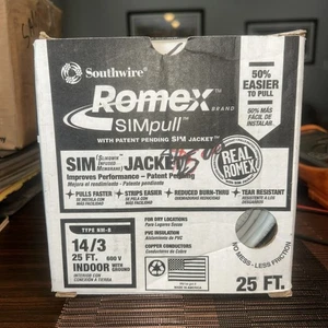 Southwire Romex SIMpull NM-B Wire 25' 14/3 15-Amp Solid Copper White Jacket - Picture 1 of 3