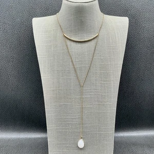 J.Crew Lagenlook Y Lariat Halskette Damen goldfarben Stab Träne weißer Stein Tropfen - Bild 1 von 10