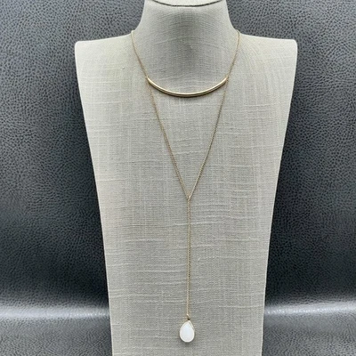 Collar J.Crew Capas Y Lariat Mujer Tono Dorado Barra Lágrima Piedra Blanca Gota Foto 1 de 4