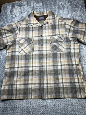 Vtg Pendleton Board Shirt Loop Collar Men’s XXL 100% Wool Made in USA Grey Tan - Image 1 of 4