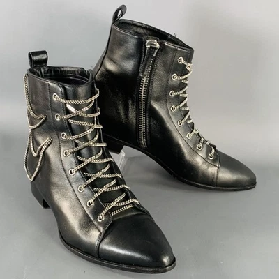 GIUSEPPE ZANOTTI Taille 5 Cuir Noir Chaîne Fermeture Éclair Latérale Bottines - Photo 1/4
