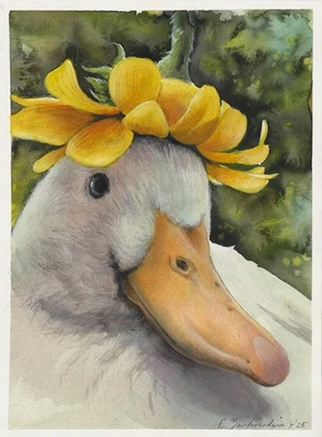 原版绘画 30 x 40 厘米 290ZvK 艺术品水彩现代可爱鸭子 — 第 1/4 张图片