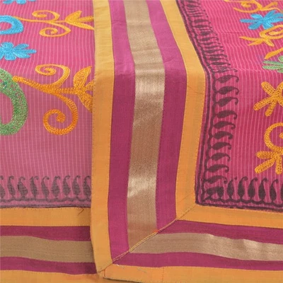 Bufandas Ari Sanskriti Vintage Rosa Dupatta Estola Larga Arte Seda Bordadas a Mano  Foto 1 de 4