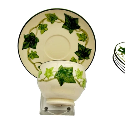 Juego de tazas y platillos de colección Franciscan Ivy EE. UU. con patas de los años 50 7 tazas 6 platillos marca CA Foto 1 de 4