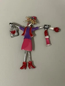 Vintage Red Hat Inspired Tanya Creations Articulated Brooch Of A Woman - Picture 1 of 5