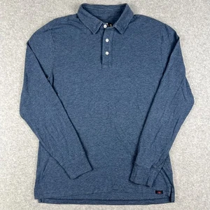 Faherty Movement Polo Long Sleeve Shirt Medium Mens Blue Cotton Stretch - Picture 1 of 8