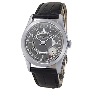 Patek Philippe Calatrava 18k White Gold Leather Auto Grey Men's Watch 6000G-010 - Picture 1 of 5