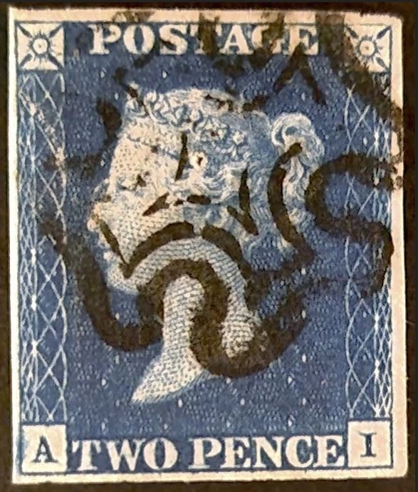 GB QV 1840 SG5 2d Blue Plate 1 AI Black MX Fine Used - Image 1 of 1