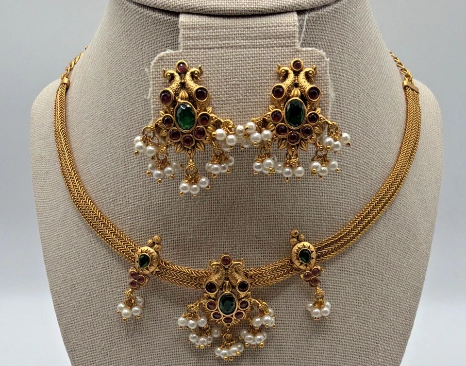 Conjunto de joyería de fiesta nupcial indio Bollywood boda mujer conjunto sin cuello Foto 1 de 4