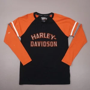 Camicia Harley Davidson Racing Henley ricamata uomo media nera arancione difetto - Foto 1 di 9