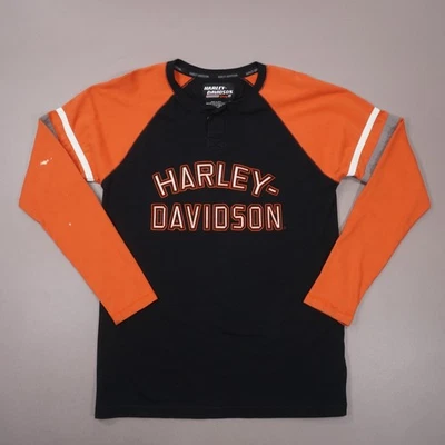 Camisa Harley Davidson Racing Henley Bordada Para Hombre Mediana Negra Naranja Defecto Foto 1 de 4