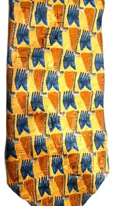 Geoffrey Beene Men's Silk Tie 59" X 4" Gold/Dark Blue/Bronze Geometric - Picture 1 of 3