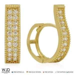14K Yellow Gold Double-Row CZ Huggie Hoop Wavy Earrings - Picture 1 of 5
