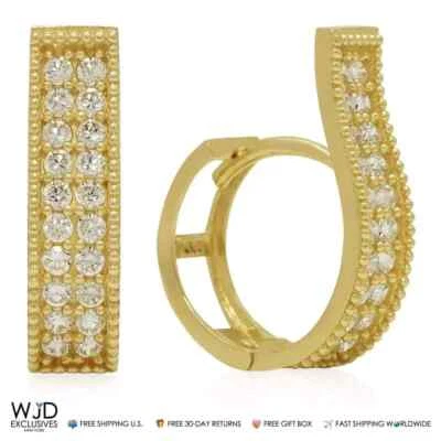 14K Yellow Gold Double-Row Brilliant Stone Huggie Hoop Earrings - Image 1 of 4