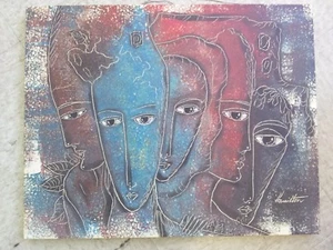 Dipinto acrilico volti astratti originale dell'artista Hamilton,20"x16", tela - Foto 1 di 1