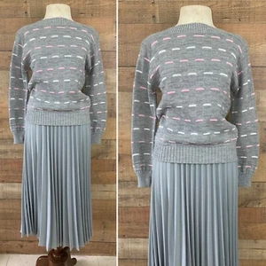 Vintage Sweater Skirt Set Accordion Pleats Ribbed Size Medium Knitwear - Picture 1 of 6