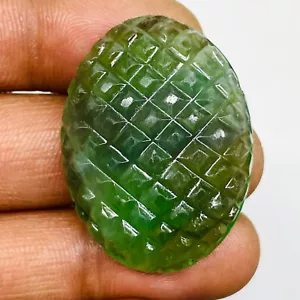 87.40 Cts Natural Fluorite 34.5x26mm Oval Carving Loose Untreated Gemstone - Picture 1 of 13