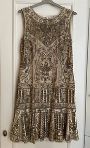 $3600 HANNAH COFFIN NEEDLE & THREAD DRESS GOLD SEQUINED NAEEM KHAN WEDDING STYLE - Picture 1 of 17