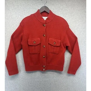 Vittadini Sport Womens Womens Jacket Gold Button Red Knit Front Pockets Size M - Picture 1 of 14
