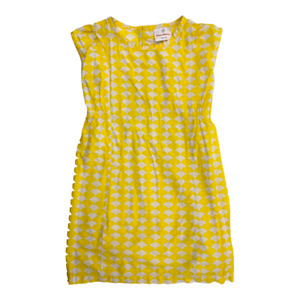  Hanna Andersson Girls Play Happy Poplin Dress Size 120 6 7 Yellow Geometric