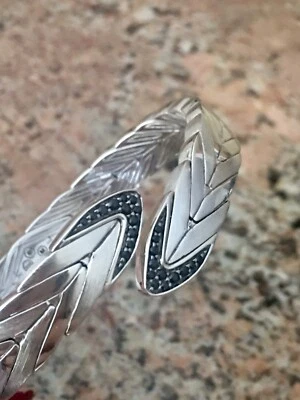 New $1295 John Hardy Modern Chain Cuff Bracelet Brushed Sterling Silver Sapphire - Image 1 of 4