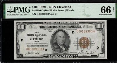 1929 $100 FRBN D00189363A P.M.G #66EPQ - Image 1 of 3
